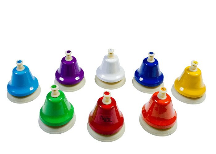 Набор разноцветных музыкальных колокольчиков 8 нот с кнопкой.